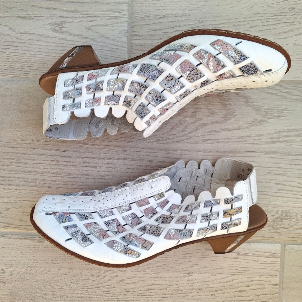 Rieker women's Sina 78 white and floral weave leather slingback heel size 41EU - Picture 10 of 15